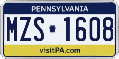 PA license plate MZS1608