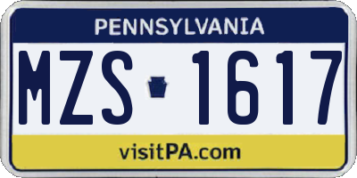 PA license plate MZS1617