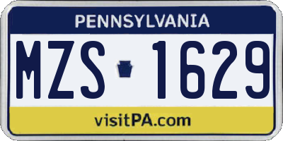PA license plate MZS1629