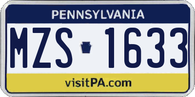 PA license plate MZS1633