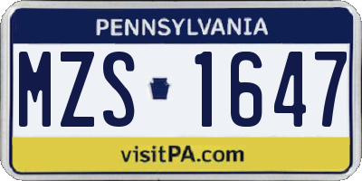 PA license plate MZS1647