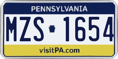 PA license plate MZS1654