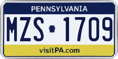 PA license plate MZS1709