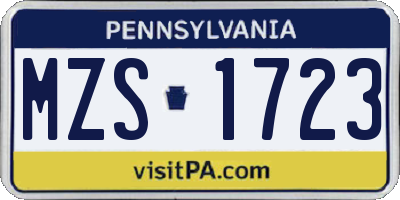 PA license plate MZS1723