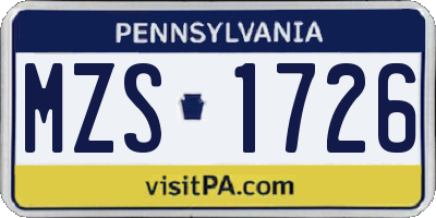 PA license plate MZS1726