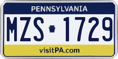 PA license plate MZS1729
