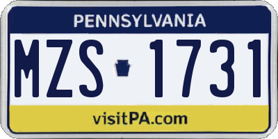 PA license plate MZS1731