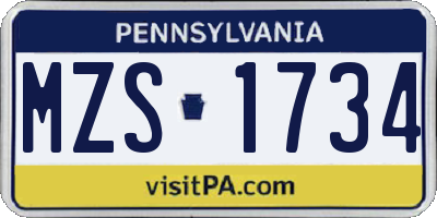 PA license plate MZS1734