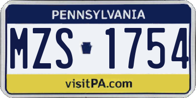 PA license plate MZS1754