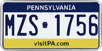 PA license plate MZS1756