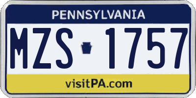 PA license plate MZS1757