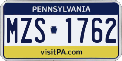 PA license plate MZS1762