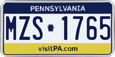 PA license plate MZS1765