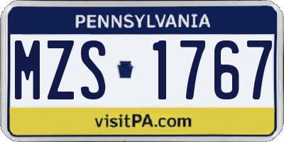 PA license plate MZS1767