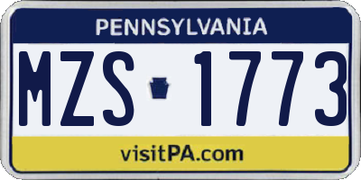 PA license plate MZS1773