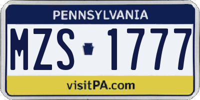 PA license plate MZS1777