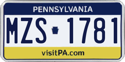 PA license plate MZS1781