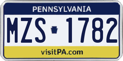 PA license plate MZS1782