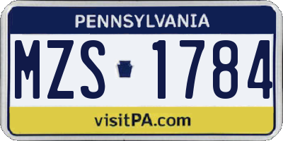 PA license plate MZS1784