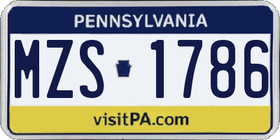 PA license plate MZS1786