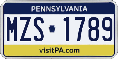 PA license plate MZS1789