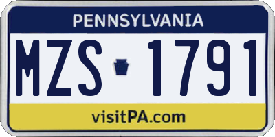 PA license plate MZS1791