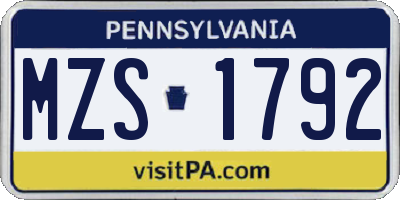 PA license plate MZS1792