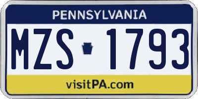 PA license plate MZS1793