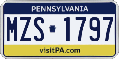 PA license plate MZS1797