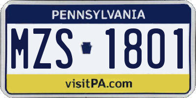 PA license plate MZS1801