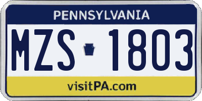 PA license plate MZS1803