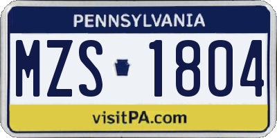 PA license plate MZS1804