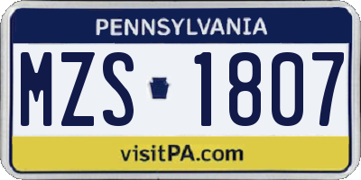 PA license plate MZS1807