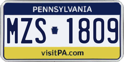 PA license plate MZS1809