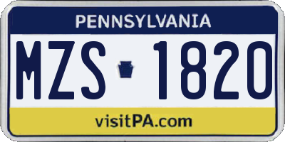 PA license plate MZS1820