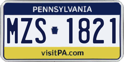 PA license plate MZS1821