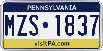 PA license plate MZS1837