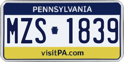 PA license plate MZS1839
