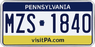 PA license plate MZS1840