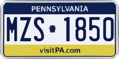 PA license plate MZS1850