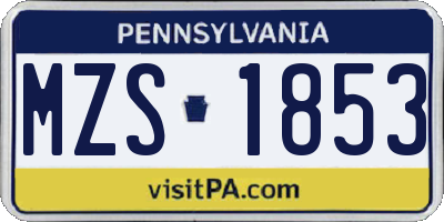 PA license plate MZS1853