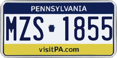 PA license plate MZS1855