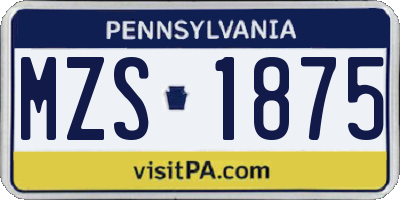 PA license plate MZS1875