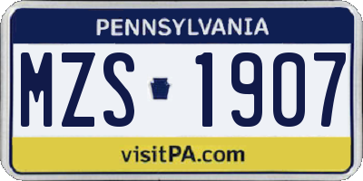 PA license plate MZS1907