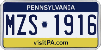PA license plate MZS1916