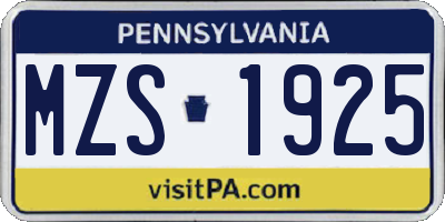 PA license plate MZS1925