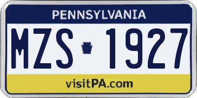 PA license plate MZS1927