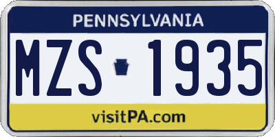 PA license plate MZS1935