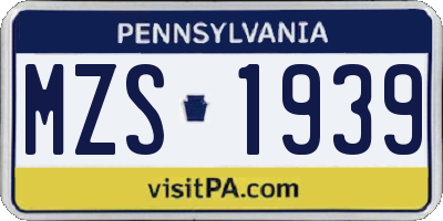 PA license plate MZS1939