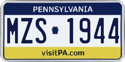 PA license plate MZS1944